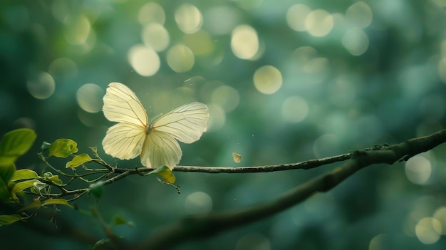 Uma única pétala de flor delicadamente equilibrada num ramo balançando-se suavemente com o suave zumbido dos insetos