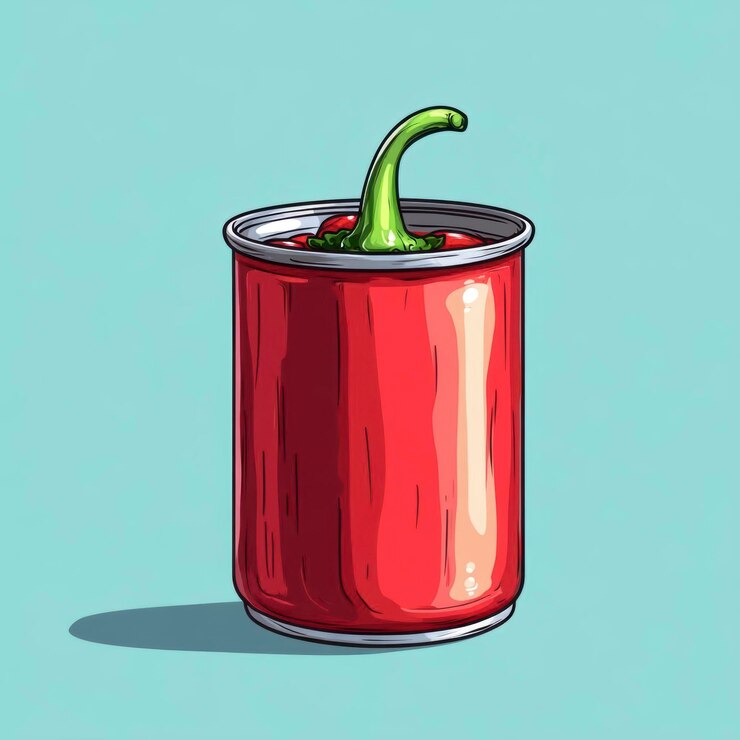 Foto uma única pimenta vermelha a sair de uma lata.