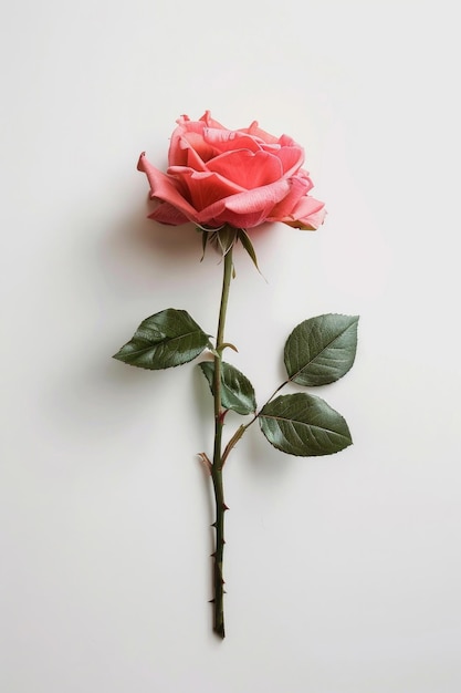 Uma única rosa em plena floração isolada sobre um fundo branco