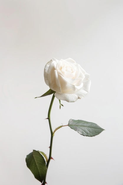 Uma única rosa em plena floração isolada sobre um fundo branco