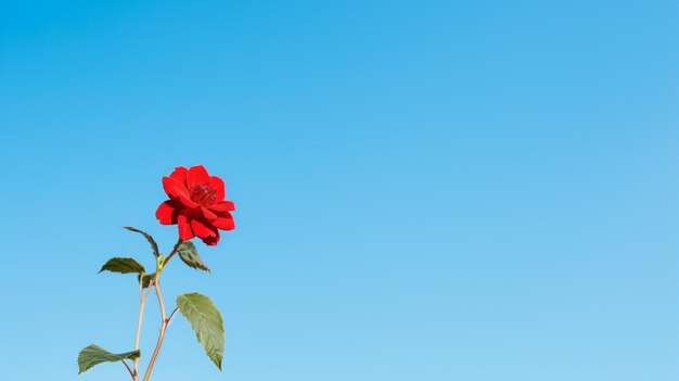 uma única rosa vermelha está no meio de um céu azul