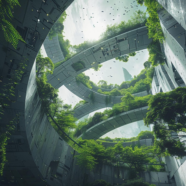 Foto uma utopia futurista onde a natureza e a tecnologia coexistem em harmonia