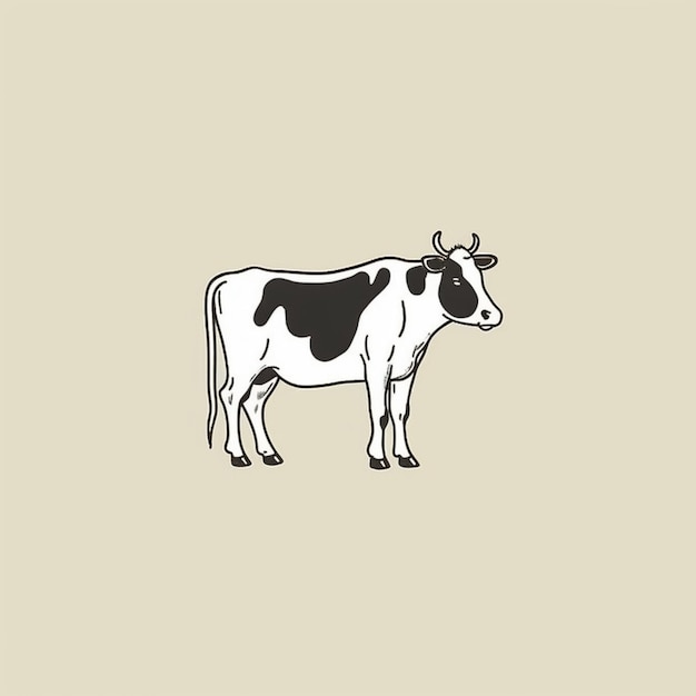 Uma vaca com fundo marrom e fundo bege.
