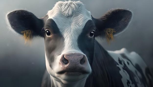 Uma vaca com uma etiqueta na orelha está olhando para a câmera.