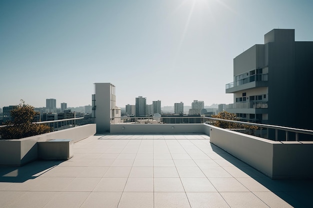 Uma varanda com vista para o horizonte da cidade