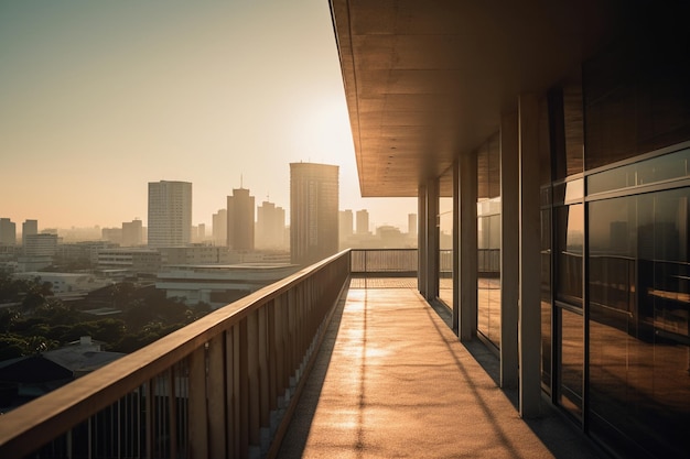 Uma varanda com vista para o horizonte da cidade