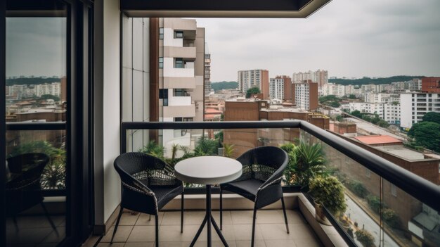 Uma varanda serena com mesa e cadeiras perfeitas geradas por IA