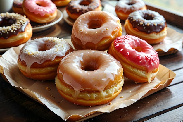 Foto uma variedade colorida de donuts esmaltados