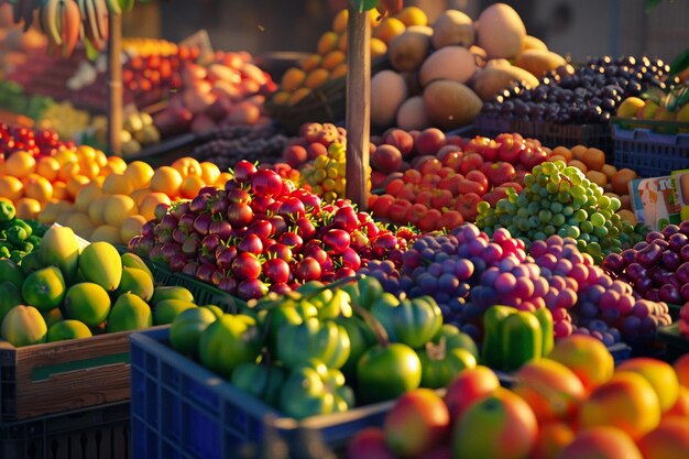 Foto uma variedade colorida de frutas frescas num mercado