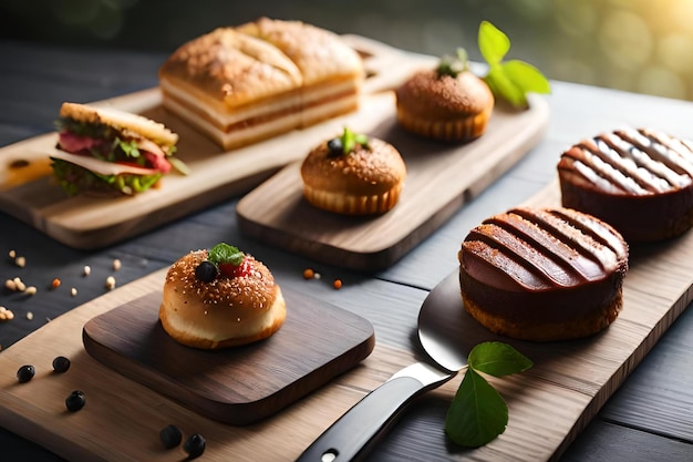 Uma variedade de alimentos em uma placa de madeira