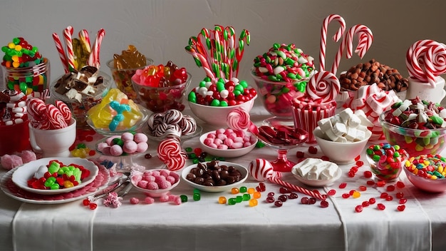 Uma variedade de doces saborosos na mesa.