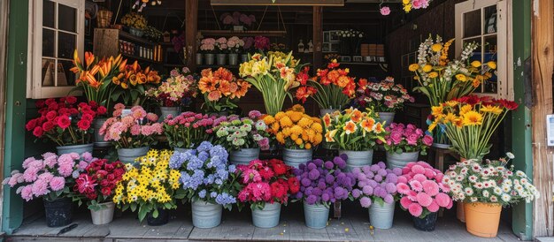 Foto uma variedade de flores numa florista vibrante