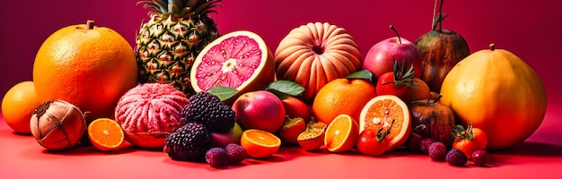 Uma variedade de frutas cortadas em linha sobre uma mesa