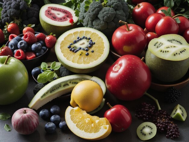uma variedade de frutas e legumes em tigelas foco de comida fotografia de comida de saúde