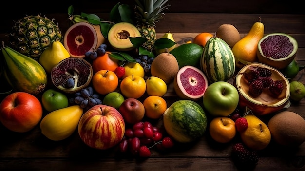 Uma variedade de frutas em uma mesa