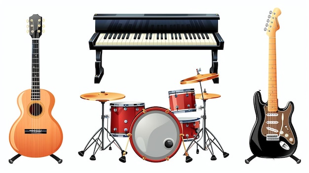 Foto uma variedade de instrumentos musicais são mostrados nesta imagem