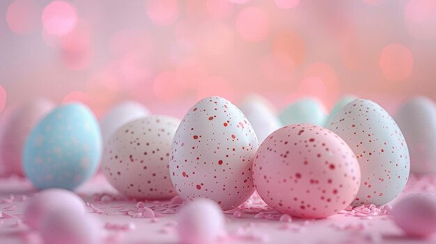 Foto uma variedade de ovos de páscoa vibrantes de cor pastel aninhados num fundo rosa suave.