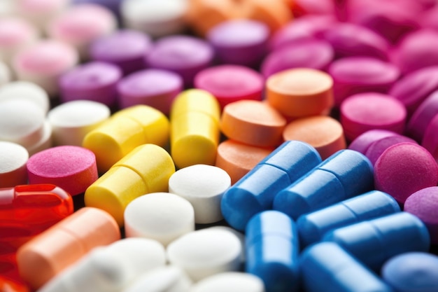 Uma variedade de pílulas coloridas closeup
