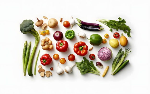 Uma variedade de vegetais em um fundo branco