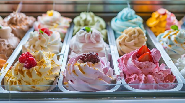 Foto uma variedade vibrante de gelados italianos em tons pastel