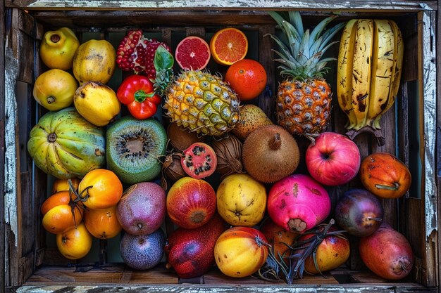 Foto uma variedade vibrante e colorida de frutas tropicais