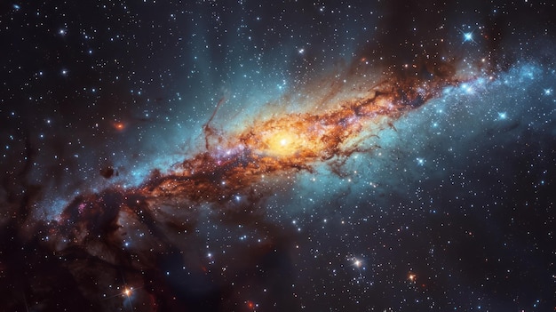 Uma vasta galáxia com estrelas brilhantes e poeira cósmica A beleza hipnotizante de uma galáxia cheia de estrelas brillantes girando poeira côsmica e nebulosas vibrantes no espaço profundo