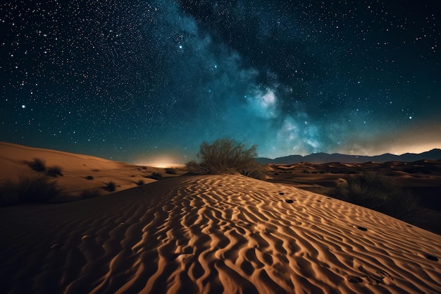 Foto uma vasta paisagem desértica sob um céu noturno estrelado gerado pela ia.