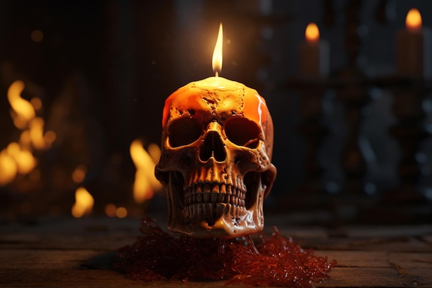 Uma vela ardente melhora as decorações assustadoras de Halloween, simbolizando a morte e a espiritualidade