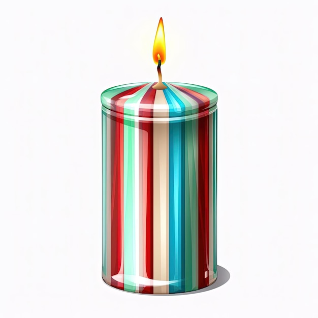 uma vela branca com uma celebração de birtay brilhante em um fundo transparente no estilo de listras