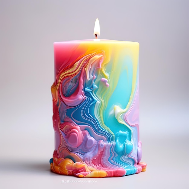 Uma vela de cera colorida que é acesa