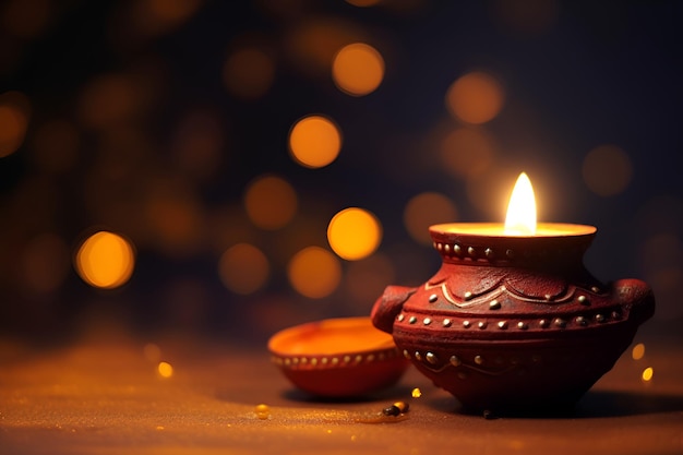 Uma vela está queimando no festival indiano de luz Diwali