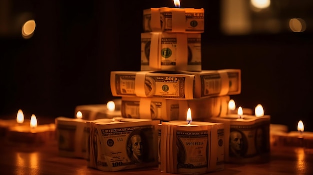 Uma vela que diz "dólar americano" nela
