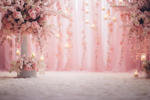 uma vela rosa e branca está sobre um tapete branco.