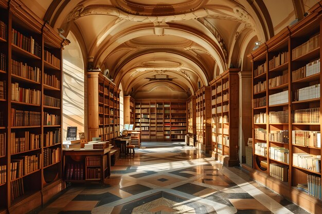 Foto uma velha biblioteca cheia de livros.