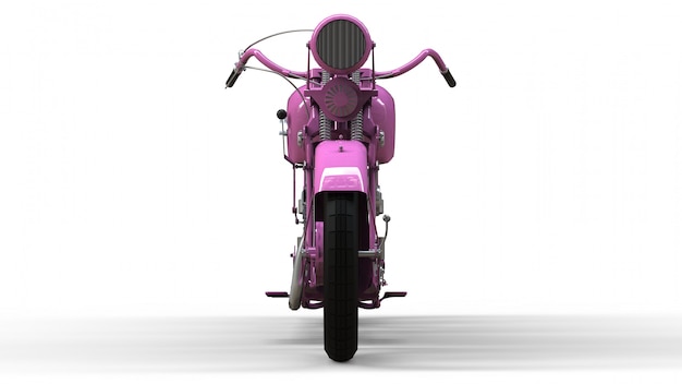 Uma velha motocicleta rosa dos anos 30 do século XX. Uma ilustração em um espaço em branco com sombras de um avião.