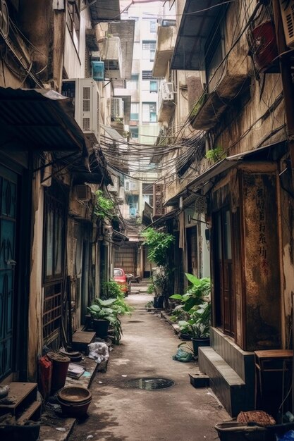 Uma velha rua estreita perto de edifícios