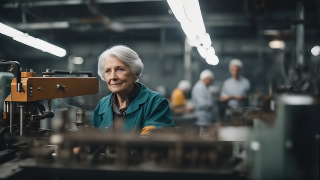 Uma velha trabalha em uma fábrica Um velho desperta o varalismo Fotografia de alto detalhe Desigualdade social causa aposentadoria, trabalho, pobreza e uma vida difícil