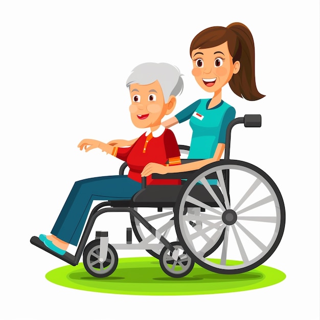 uma velhota numa cadeira de rodas com uma mulher sentada nela