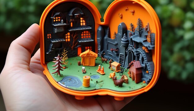 Uma versão de halloween de um brinquedo compacto polly pocket