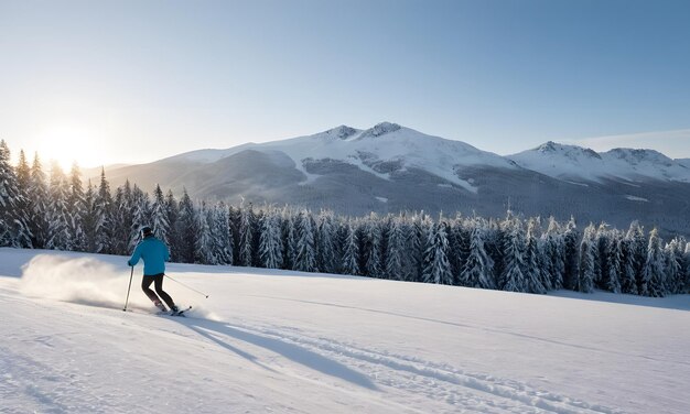 Foto uma viagem de esquiadores através de um país das maravilhas do inverno