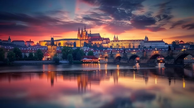 Uma viagem de verão a Praga, República Checa, com um castelo gótico com vista para o rio Vltava