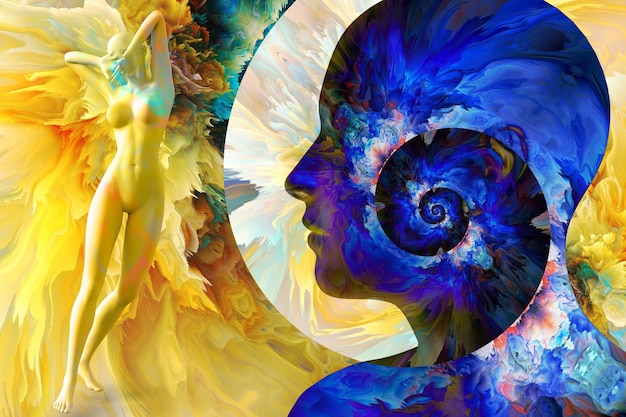 Uma viagem mística pelo universo O estado de meditação Pintura 3D surreal