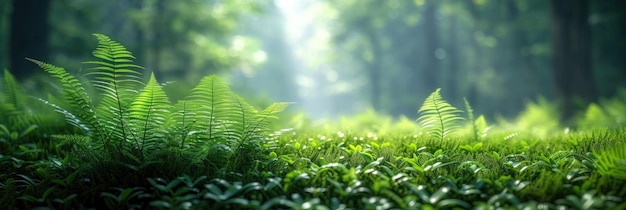 Foto uma vibração de verão na floresta muitas samambaias e outras folhas estão crescendo com o sol e o espaço ia generativa