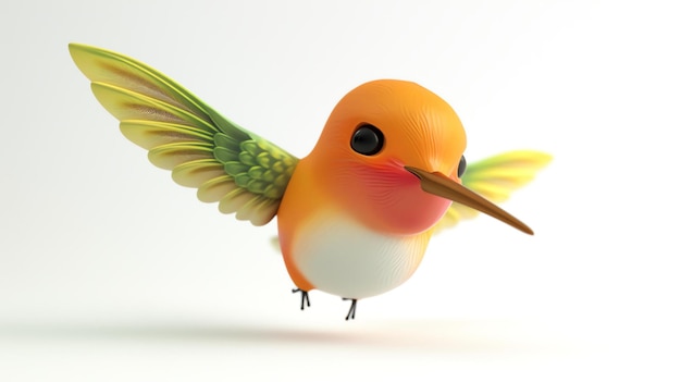 Uma vibrante e realista renderização 3D de um colibri adorável equilibrado graciosamente em um fundo branco com asas delicadas penas coloridas e um olhar encantador esta imagem cativante