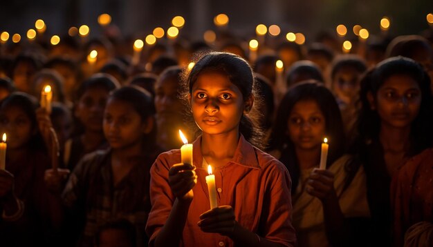 Foto uma vigília à luz de velas organizada no dia mundial da lepra capturando os momentos comoventes enquanto as pessoas se reúnem