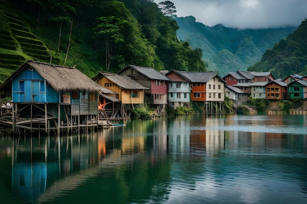 Uma vila à beira do rio no laos