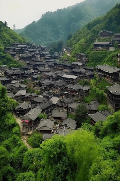 Uma vila nas montanhas da china