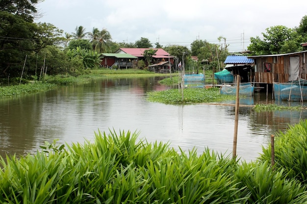 Foto uma vila no rio no camboja