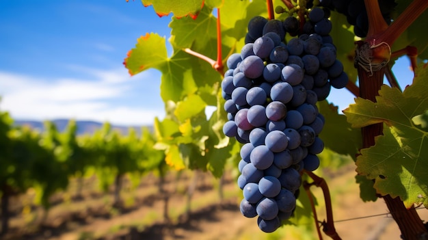 Uma vinha com uvas maduras prontas para a colheita