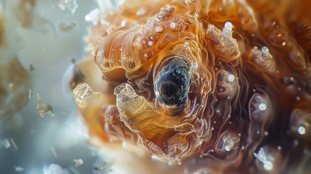 Foto uma visão ampliada das partes bucais de um tardígrado mostrando seus impressionantes hábitos de alimentação.